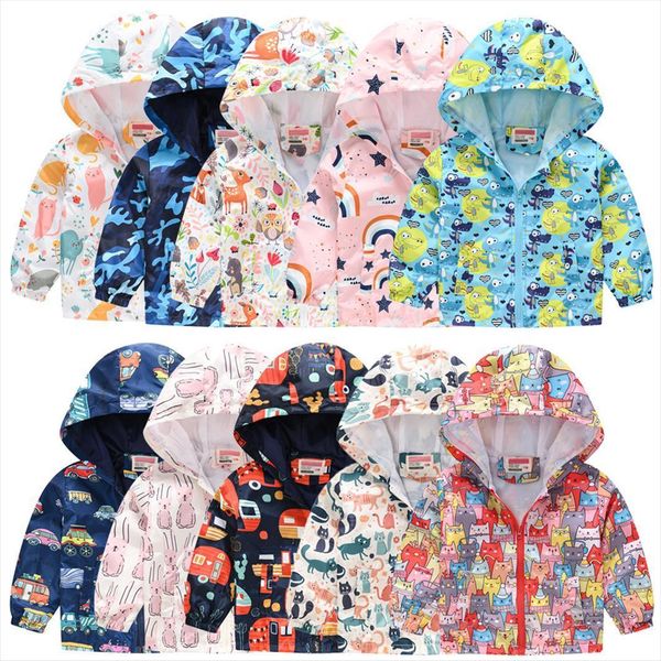 

toddler kids baby grils boys clothes autumn print jacket zipper hooded windproof coat multicolor outdoorwear, Blue;gray