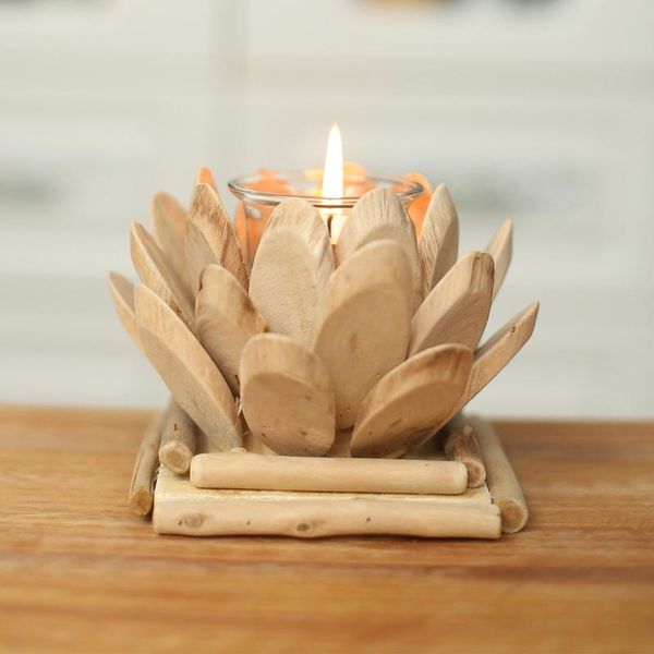 

candle holders wood lotus holder creative for home table bedroom wedding (with cup)