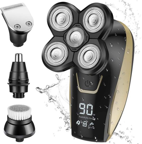 

electric nose & ear trimmers men's shaver 4 in 1 with led, rechargeable dry and wet, nasal hair cutting cutler, facial brush razor
