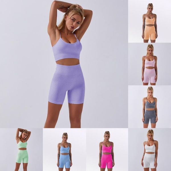 

yoga outfit 2021 summer shorts set woman 2 pieces sports bra seamless pilates run cycling fitness suit workout sportswear