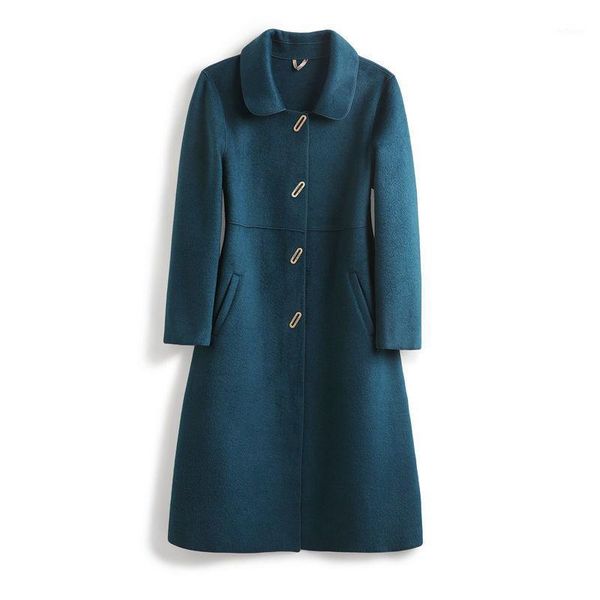 

women's wool & blends 2021 autumn winter fashion women thick warm solid coat female single breasted elegant loose woolen long outwear w, Black