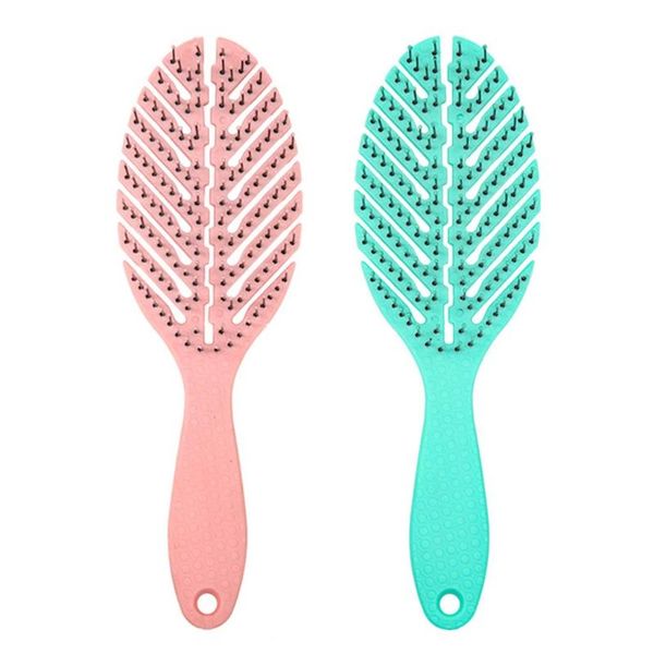 

hair brushes hollow out leaf vented detangling brush curved quick blow dry paddle scalp massage comb wet hairbrush unisex, Silver