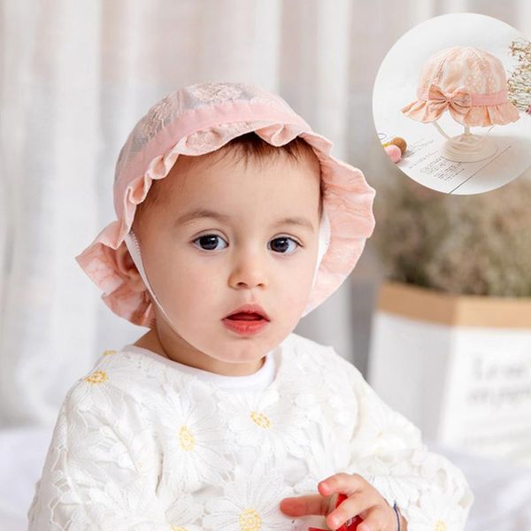 

caps & hats summer cute bows baby hat lace flower sun outdoor kids bucket princess brim girl panama beach bonnet, Yellow