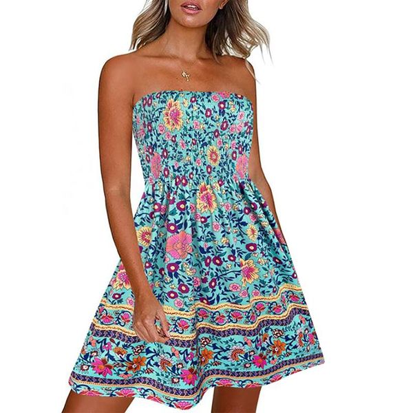 

women's swimwear 2021 bandeau mini dress women fashion print sleeveless strapless knee-length party a-line summer holiday, White;black