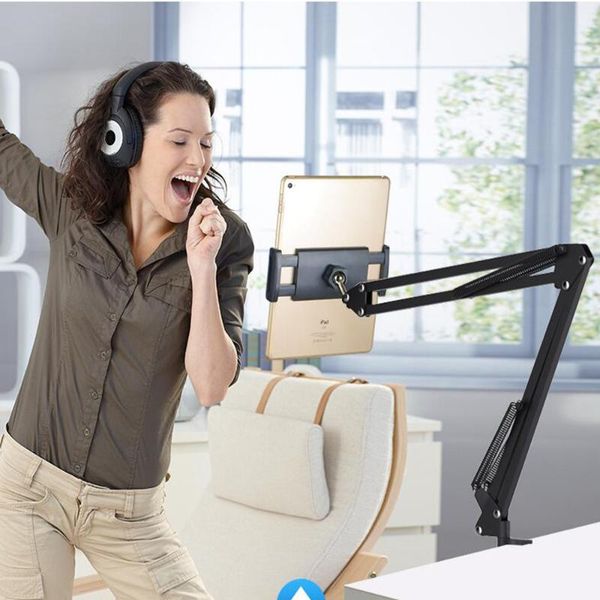 

cell phone mounts & holders 4.7 to 13 inch tablet clip bracket+suspension arm stand holder and table mounting clamp for live show shooting v