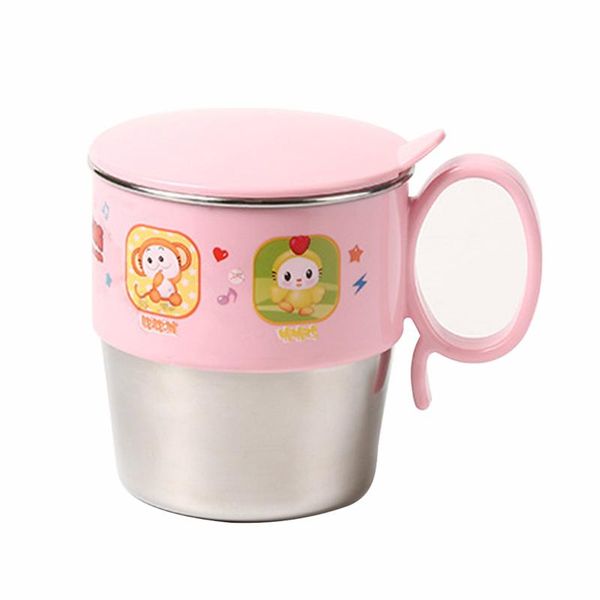 

water bottles easy clean toddler durable with lid milk stainless steel cute portable kids drinking cup home cartoon animal universal child m