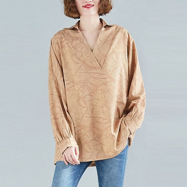 

oversized women loose casual blouses new arrival spring vintage v-neck print female long sleeve cotton shirts s3457 210412, White