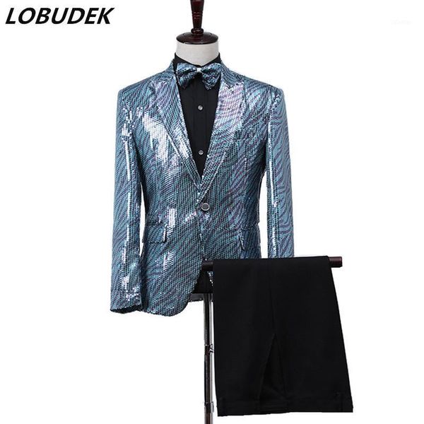 

men's glitter sequins stripes suits 3-pieces pink purple green blazer+tie+pants evening party wedding tuxedo suit singer costume & blaz, White;black
