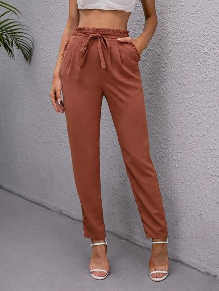 

paperbag waist belted pants d236#, Black;white