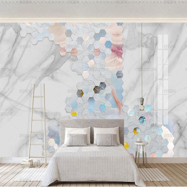 

wallpapers modern simple 3d mural geometric marble honeycomb self adhesive wallpaper bedroom tv background wall waterproof papel de parede