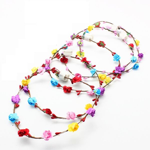 2021 Stringhe LED lampeggianti Glow Flower Crown Fasce Light Party Rave Floral Hair Garland Luminous Wreath Wedding Flower Girl giocattoli per bambini