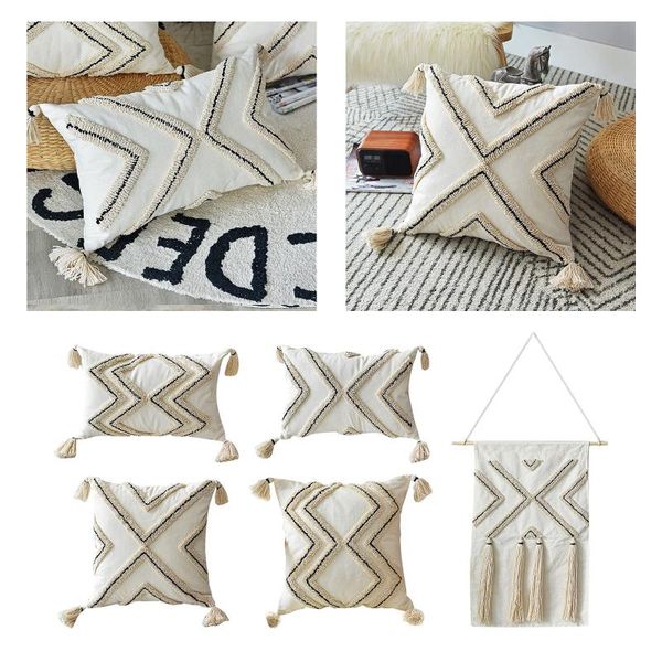 

cushion/decorative pillow geometric pattern embroidery woven tufted cushion cover skin-friendly soft square pillowcase for sofa bed couch de
