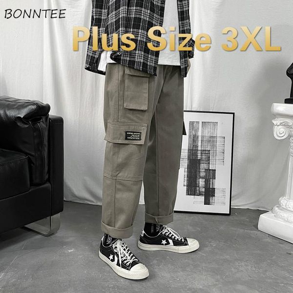 

casual pants men elastic waist pocket cargo pant plus size 3xl solid mens simple all-match ulzzang fashion harajuku loose chic men's, Black