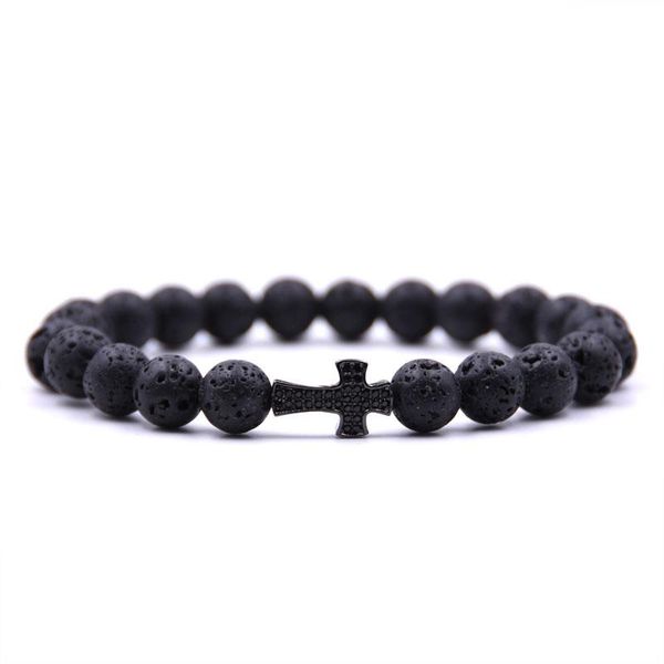 

kang hua 2021 personality 5 color 8mm stone bracelet black pave cz cross bracelets for men&women jewelry honorable elegant gifts beaded, str