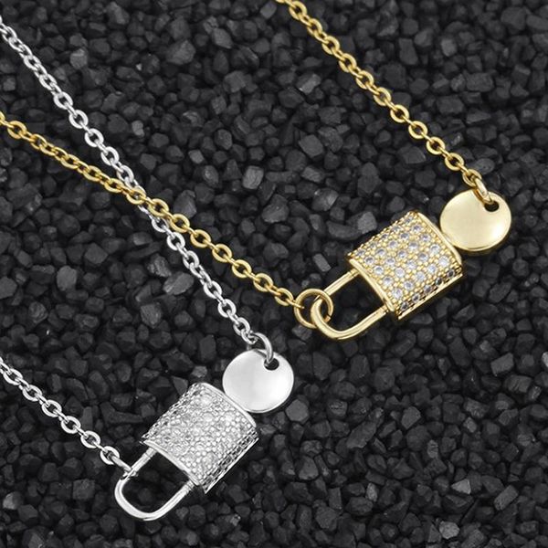 

pendant necklaces crystal bijoux femme lock and key necklace women kolye fashion jewelry gold color stainless steel ketting boho collares, Silver