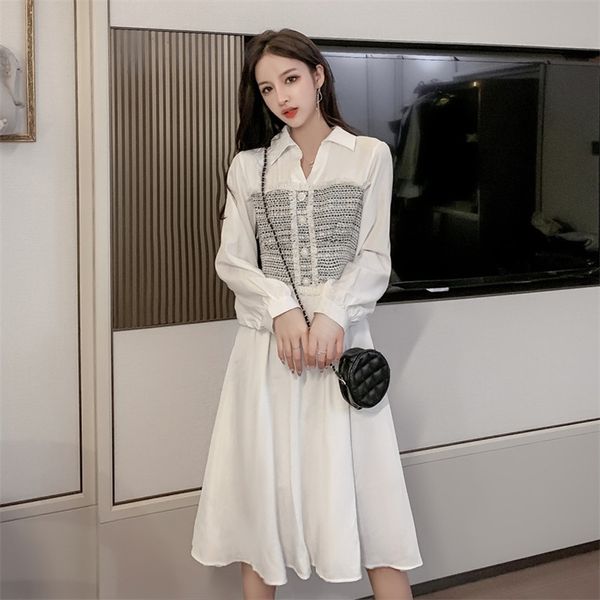

spring and autumn women's dresses fake two-piece shirt french slim slimming woman skirt gx281 210507, Black;gray