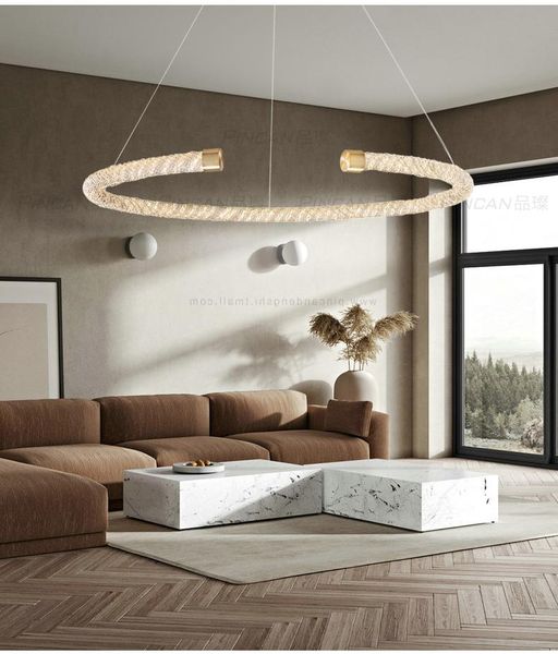 

ring crystal glass chandelier led living room dining lamp postmodern minimalist bedroom model light pendant lamps