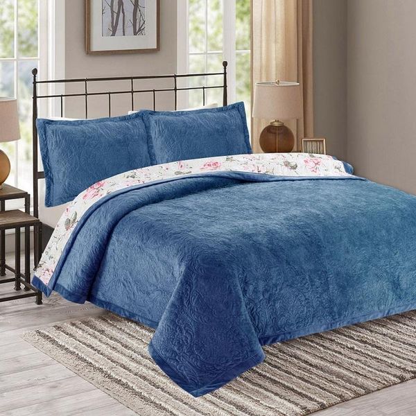 

comforters & sets winter velvet cotton bedspreads quilt set 3pcs/2pc embroidered plush quilts quilted bed cover queen twin size coverlet
