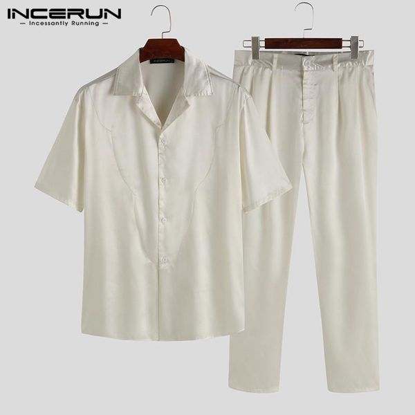 

men sets streetwear short sleeve solid lapel shirt button soft pants breathable 2 pieces casual fashion mens suits men's tracksuits, Gray