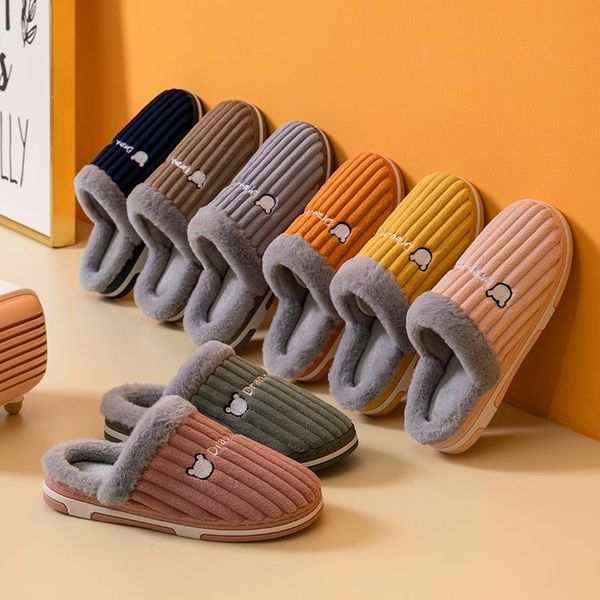 

slippers 2021 cotton women household home shoes faux fur sandales sandals winter non-slip sandalias in stock, Black