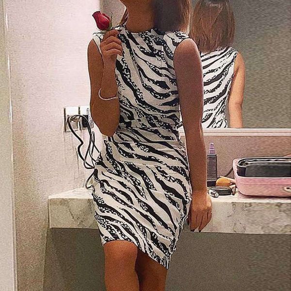 

women's selling sleeveless zebra print tight dress, Black;pink