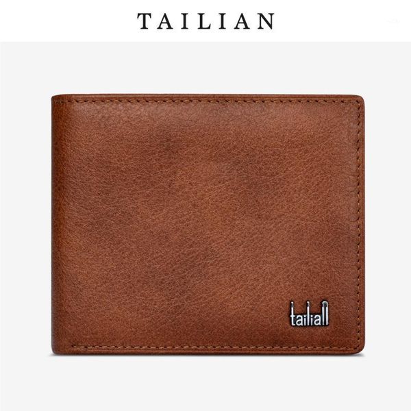 

telian tailian men's leather wallet full-grain short men wallets1, Red;black