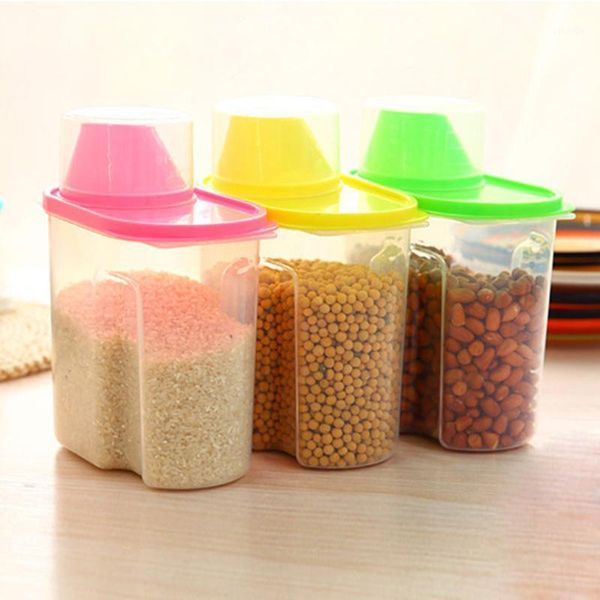 

storage bottles & jars 1pc clear grains plastic canister airtight container with pour lids for kitchen cereals beans jar