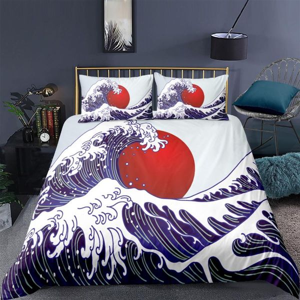 

bedding sets 3d sea wave print duvet covers and pillowcases japanese style comforter adults bedclothes bed linen