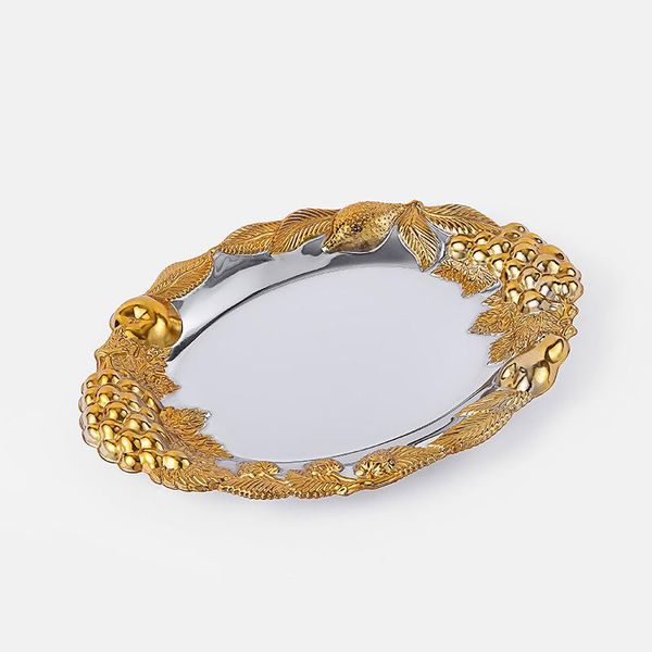 

dishes & plates stainless steel european and american fruit plate western restaurant high-end ktv el circular pattern tray