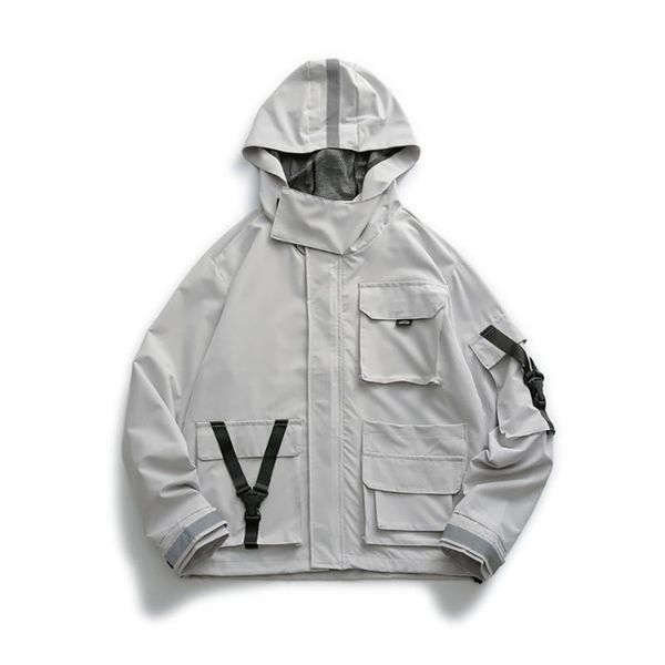 

spring autumn men oversized jacket fashion japan style polyester hooded coat multi pockets casual loose hip hop outwear men's jackets, Black;brown