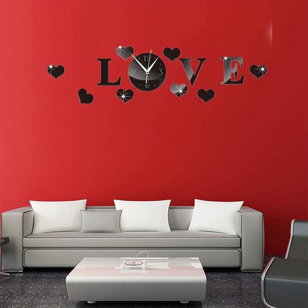 

mirrors creative plastic 3d mirror effect stickers wall clock love decals decoration
