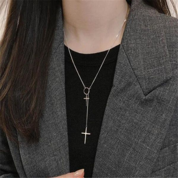 

pendant necklaces simple trend cross necklace silver color long chain for women accessories party fashion jewelry