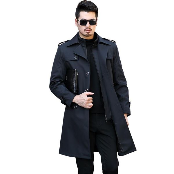 

men's trench coats 1956 duster long detachable liner l slim casual british autumn and winter double-breasted coat, Tan;black