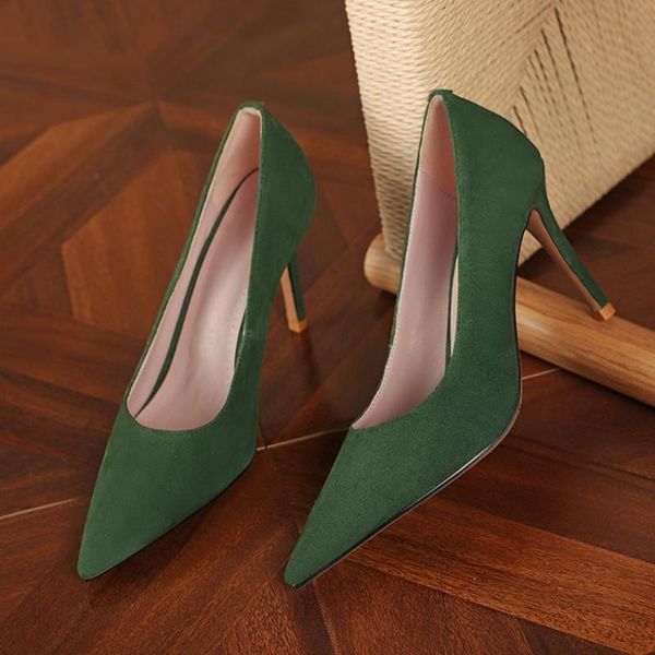 

dress shoes kid sheep suede pumps women stiletto heels black green soft leather in office ladies career