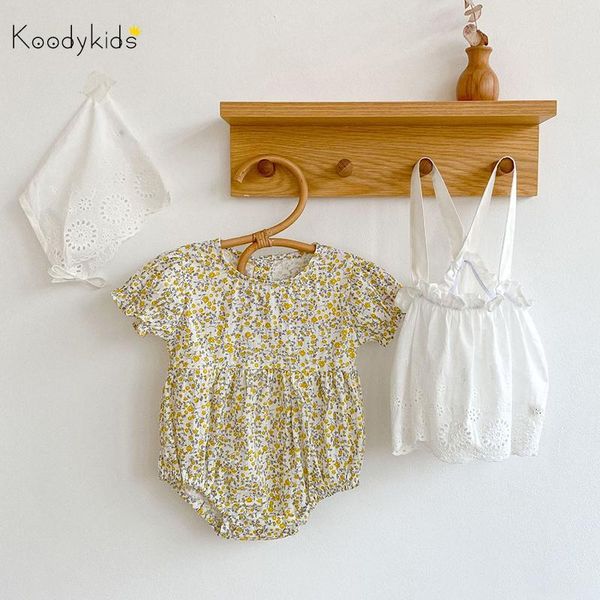 

girl's dresses koodykids summer baby girls vintage rompers white princess dress bodysuits hat 3pcs sets toddler quality floral, Red;yellow