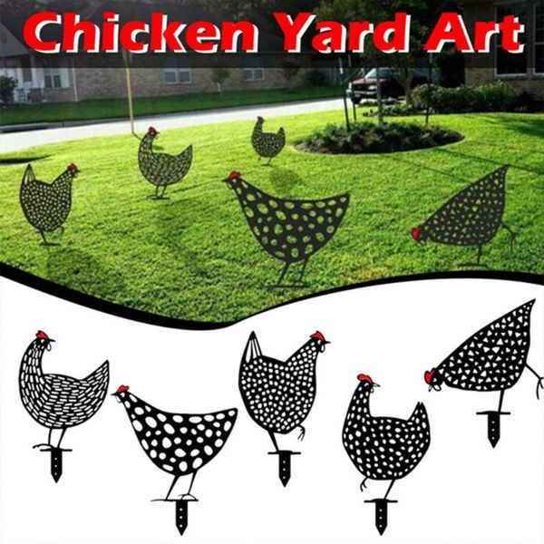 

garden decorations 5pcs hen yard decor lawn stakes gardening ornaments acrylic black chicken art gift creative