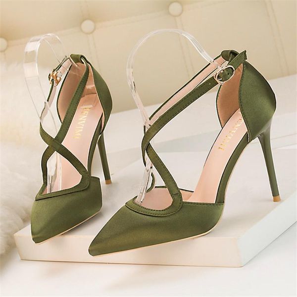

women's show thin fashion cross buckle sandals solid silk shallow high heels 10cm office shoes party for women, Black
