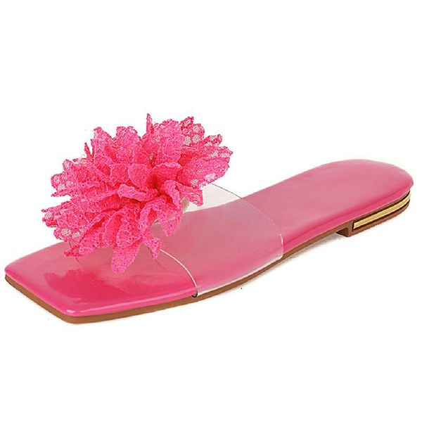 

women's summer flat slippers square toe flower flats mules shoes female casual slides ladies sandals fashion beach, Black