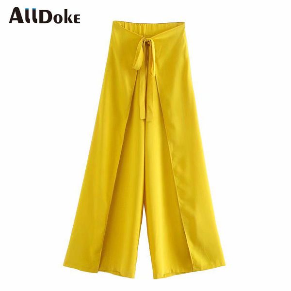

women's pants & capris alldoke yellow casual drawstring long women high waist ladies office trousers mujer streetwear split wide leg fe, Black;white