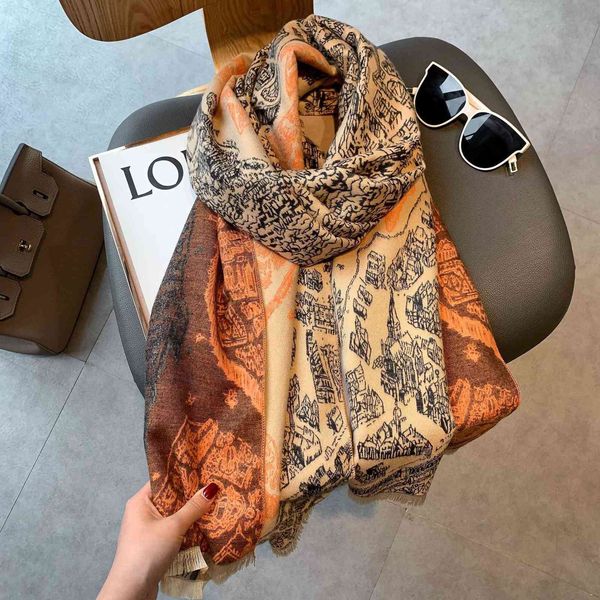 

autumn and junma city scarf women's winter korean versatile double side cashmere like thermal air conditioning shawl neck, Blue;gray