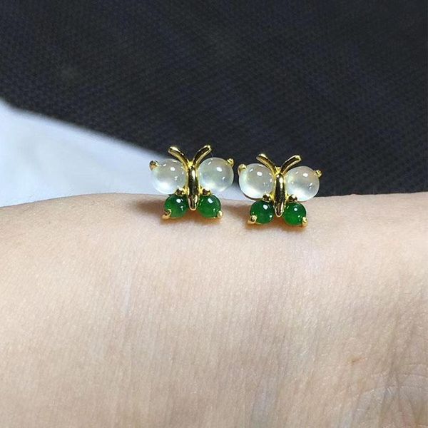 

natural jasper through butterfly earrings light luxury bohemian style exquisite charm women's brand jewelry stud, Golden;silver