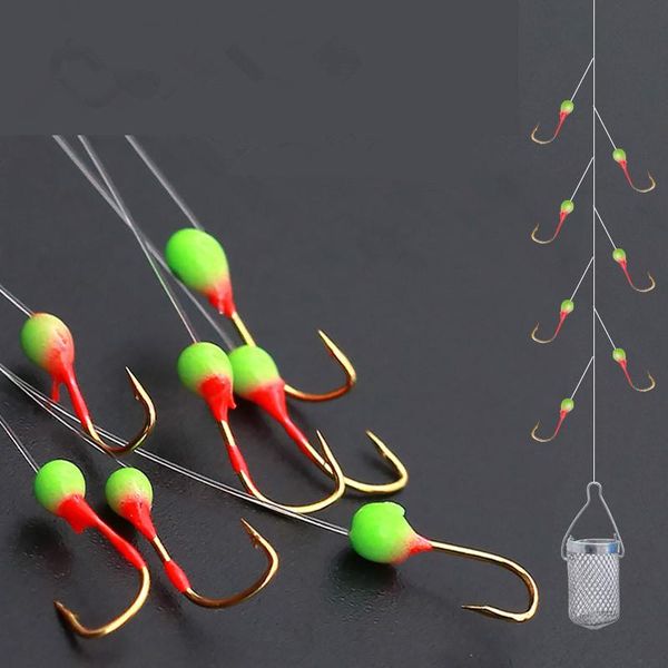 

pack/lot fish bait cage high carbon steel barbed hook metal seven-star luminous beads string hooks gear fishing accessorie