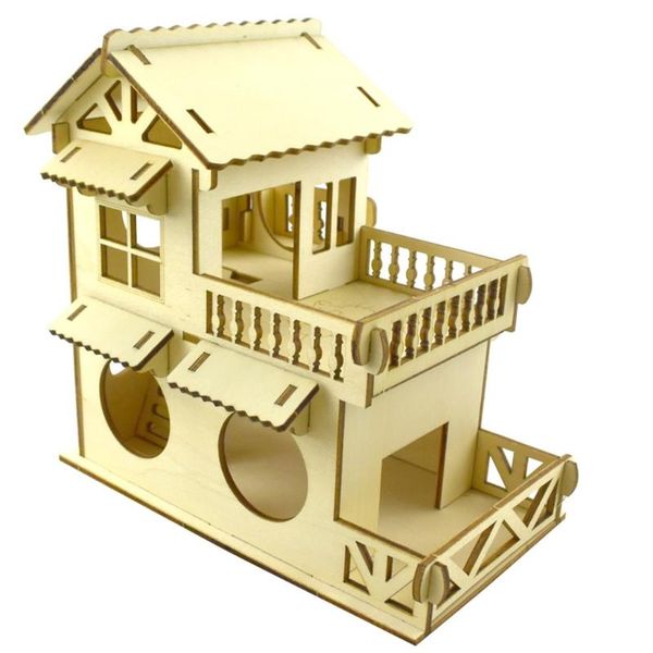 

small animal supplies hamster hideout wooden hut animals double layer villa rat room house cage exercise toy with ladder board