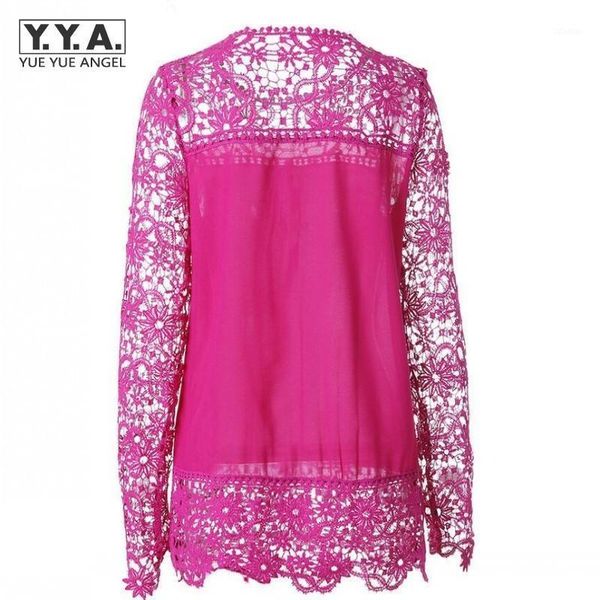 

women's blouses & shirts summer fashion women lace crochet tee chiffon shirt blouse female hollow long sleeved casual woman white
