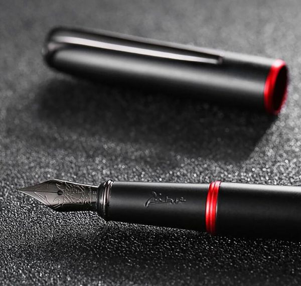 

picasso pimio black metal fountain pen ef/m/bent nib 0.38/0.6/1.0mm red ring matte barrel office business gift ink pens
