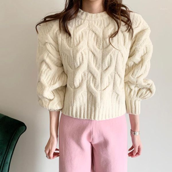 

lantern sleeve thicken warm fashion solid loose pullover sweaters femme winter twisted knitting korean women women's, White;black