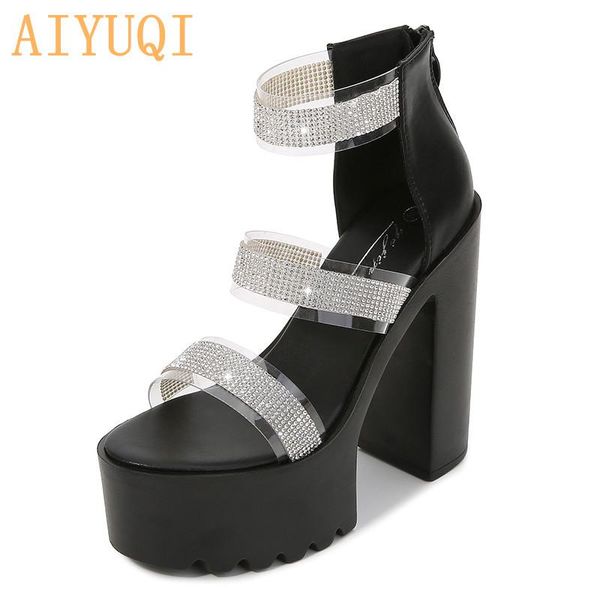 

dress shoes aiyuqi 15cm high heel platform women's ladies sandals wild rhinestone thick girl party black