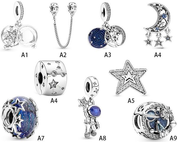 Nuovo arrivo in argento sterling 925 nuovo cielo stellato galassia astronauta stella perline di vetro fai da te misura braccialetto di fascino europeo originale accessori per gioielli da donna