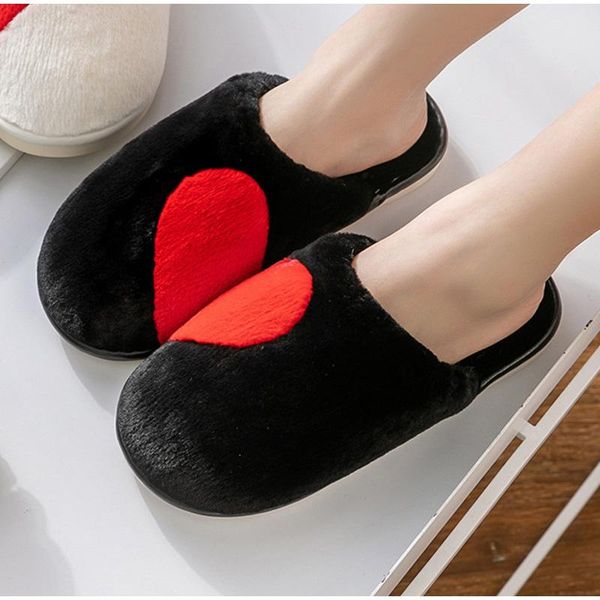 

slippers women's plush warm winter shoes woman furry slides home casual ladies heart slipper female comfort shoe 2021 plus size, Black