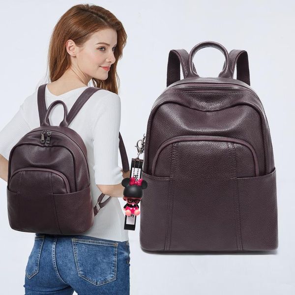 

outdoor bags 2021 fashion backpack women korean simple travel soft leather anti-theft lady large